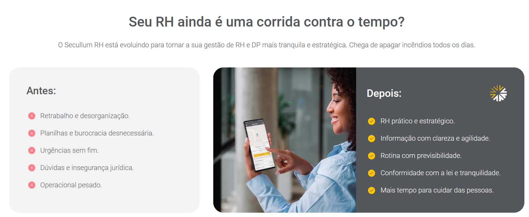 Antes e depois do Secullum RH: menos retrabalho e planilhas, mais agilidade, previsibilidade e conformidade com a lei